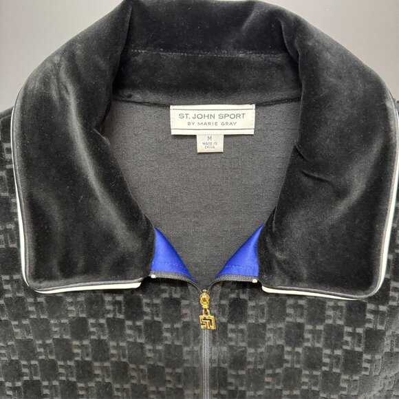 Y2K St. John Sport‎ Marie Gray Black Impressed Logo Velour Jacket Rich Mobwife - Picture 8 of 12